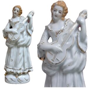 Vtg Rococo Style Made In Japan Porcelain Figurine, Lady With Guitar